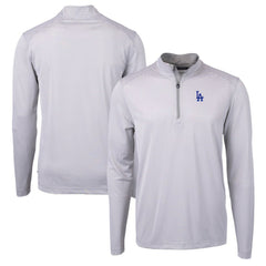 Los Angeles Dodgers Cutter & Buck Virtue Eco Pique Micro Stripe Recycled Quarter-Zip Pullover Top - Gray/White