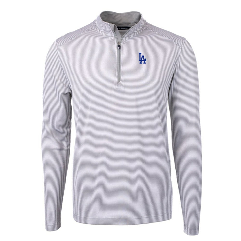 Los Angeles Dodgers Cutter & Buck Virtue Eco Pique Micro Stripe Recycled Quarter-Zip Pullover Top - Gray/White