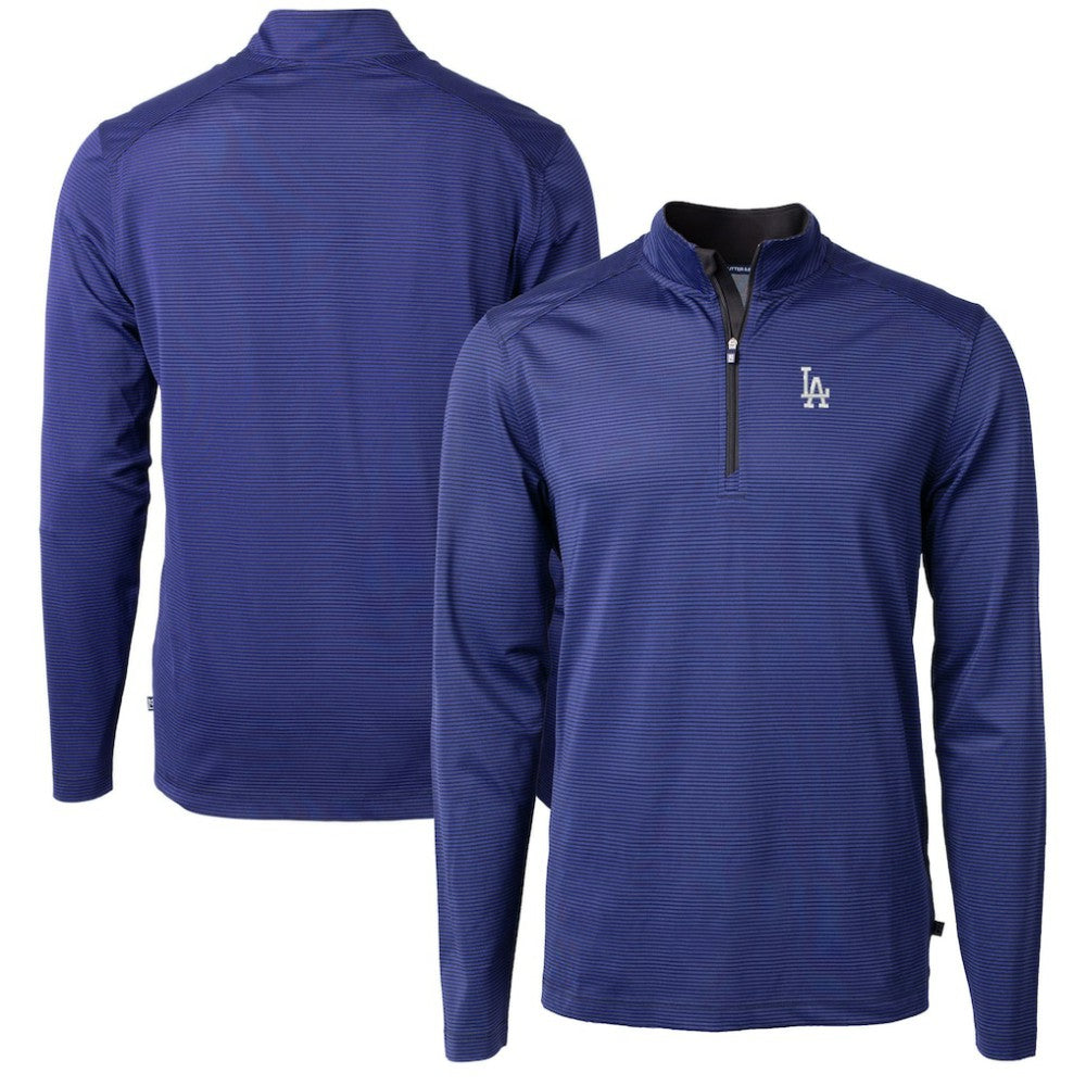 Los Angeles Dodgers Cutter & Buck Virtue Eco Pique Micro Stripe Recycled Quarter-Zip Pullover Top - Royal/Black