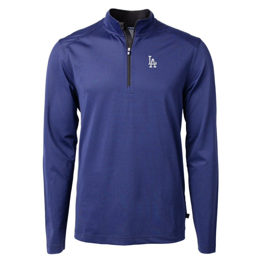 Los Angeles Dodgers Cutter & Buck Virtue Eco Pique Micro Stripe Recycled Quarter-Zip Pullover Top - Royal/Black