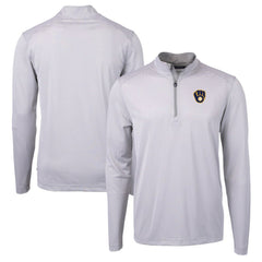 Milwaukee Brewers Cutter & Buck Virtue Eco Pique Micro Stripe Recycled Quarter-Zip Pullover Top - Gray/White