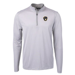Milwaukee Brewers Cutter & Buck Virtue Eco Pique Micro Stripe Recycled Quarter-Zip Pullover Top - Gray/White
