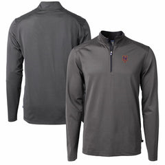 New York Mets Cutter & Buck Virtue Eco Pique Micro Stripe Recycled Quarter-Zip Pullover Top - Black/Gray