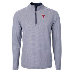 Philadelphia Phillies Cutter & Buck Virtue Eco Pique Micro Stripe Recycled Quarter-Zip Pullover Top - Navy/White