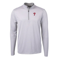 Philadelphia Phillies Cutter & Buck Virtue Eco Pique Micro Stripe Recycled Quarter-Zip Pullover Top - Gray/White