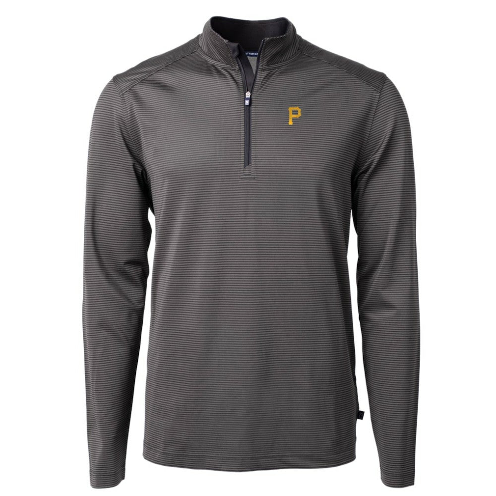 Pittsburgh Pirates Cutter & Buck Virtue Eco Pique Micro Stripe Recycled Quarter-Zip Pullover Top - Black/Gray