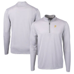 Pittsburgh Pirates Cutter & Buck Virtue Eco Pique Micro Stripe Recycled Quarter-Zip Pullover Top - Gray/White