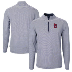 St. Louis Cardinals Cutter & Buck Virtue Eco Pique Micro Stripe Recycled Quarter-Zip Pullover Top - Navy/White