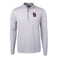 St. Louis Cardinals Cutter & Buck Virtue Eco Pique Micro Stripe Recycled Quarter-Zip Pullover Top - Gray/White