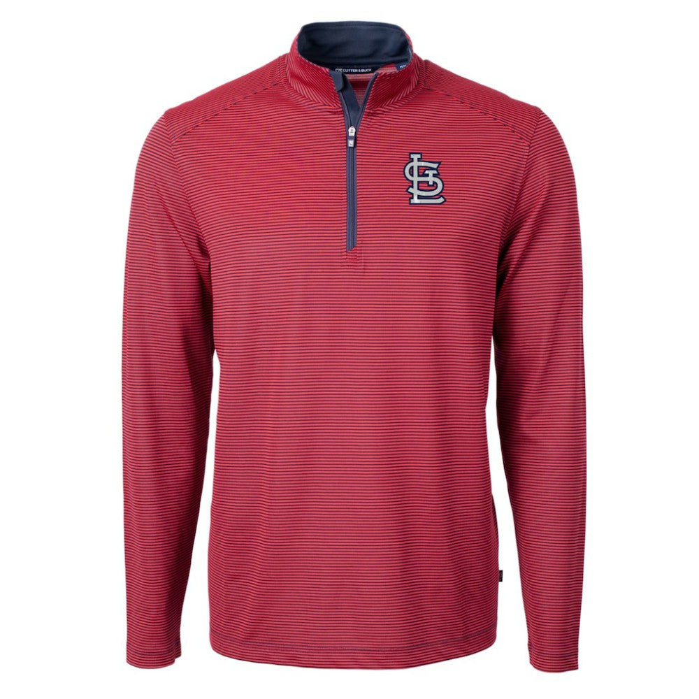 St. Louis Cardinals Cutter & Buck Virtue Eco Pique Micro Stripe Recycled Quarter-Zip Pullover Top - Red/Navy