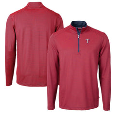 Texas Rangers Cutter & Buck Virtue Eco Pique Micro Stripe Recycled Quarter-Zip Pullover Top - Red/Navy