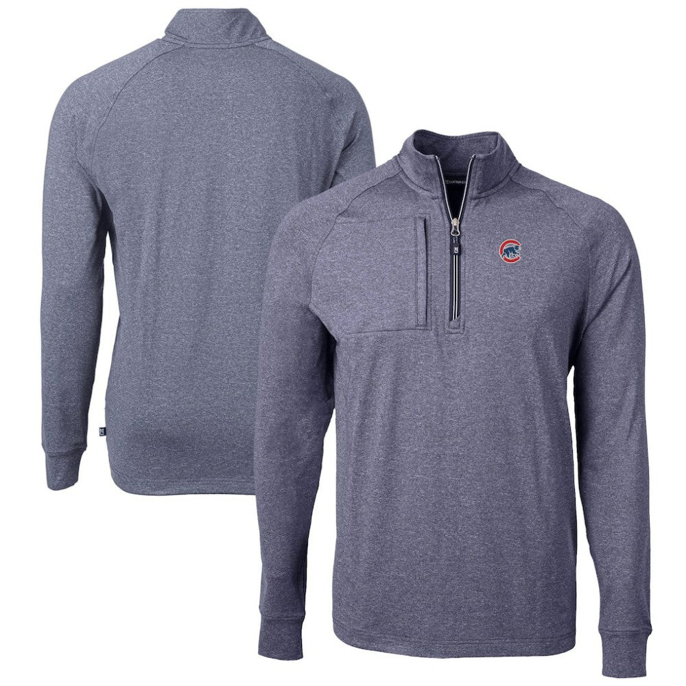 Chicago Cubs Cutter & Buck Adapt Eco Knit Stretch Recycled Quarter-Zip Pullover Top - Heather Navy
