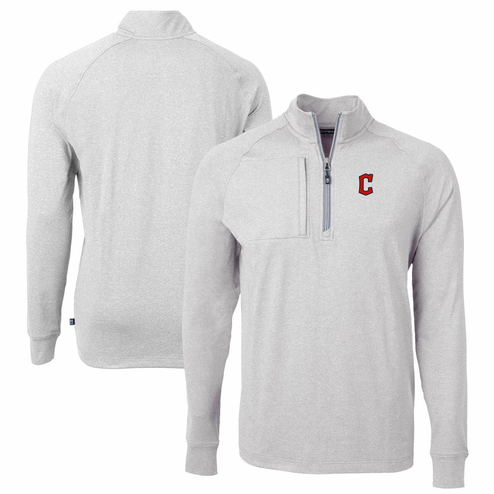 Cleveland Guardians Cutter & Buck Adapt Eco Knit Stretch Recycled Quarter-Zip Pullover Top - Heather Gray