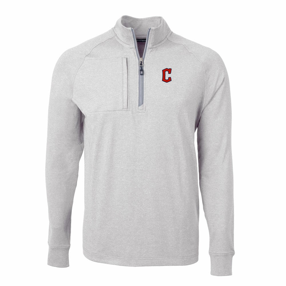 Cleveland Guardians Cutter & Buck Adapt Eco Knit Stretch Recycled Quarter-Zip Pullover Top - Heather Gray