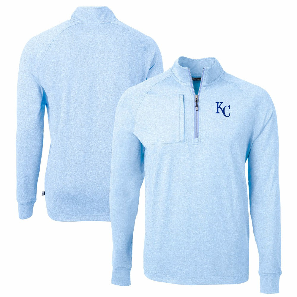 Kansas City Royals Cutter & Buck Adapt Eco Knit Stretch Recycled Quarter-Zip Pullover Top - Heather Light Blue