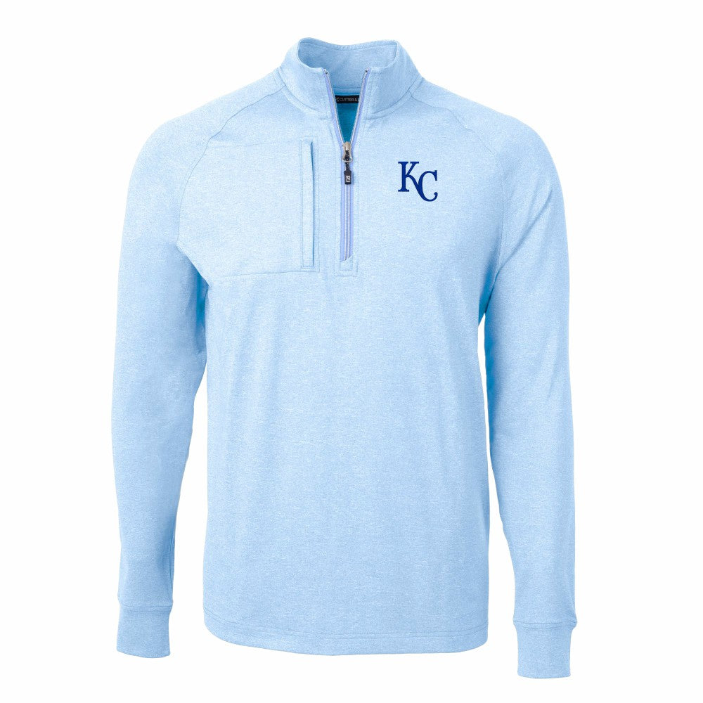 Kansas City Royals Cutter & Buck Adapt Eco Knit Stretch Recycled Quarter-Zip Pullover Top - Heather Light Blue