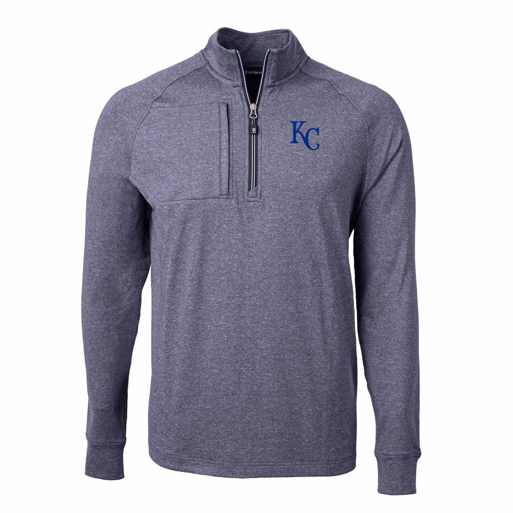 Kansas City Royals Cutter & Buck Adapt Eco Knit Stretch Recycled Quarter-Zip Pullover Top - Heather Navy