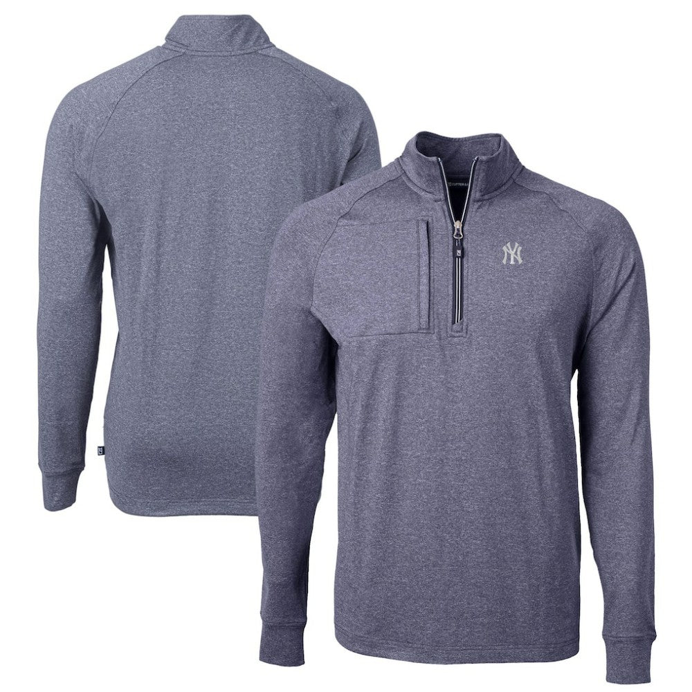 New York Yankees Cutter & Buck Adapt Eco Knit Stretch Recycled Quarter-Zip Pullover Top - Heather Navy