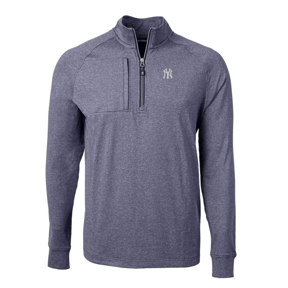 New York Yankees Cutter & Buck Adapt Eco Knit Stretch Recycled Quarter-Zip Pullover Top - Heather Navy