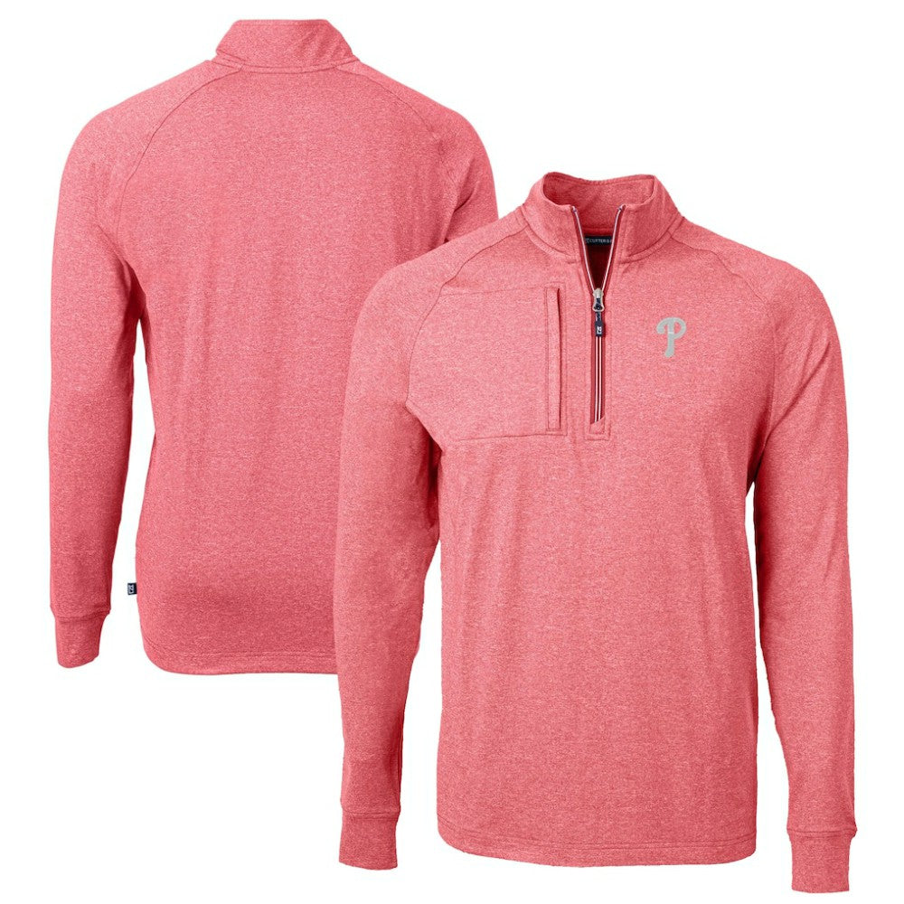 Philadelphia Phillies Cutter & Buck Adapt Eco Knit Stretch Recycled Quarter-Zip Pullover Top - Heather Red