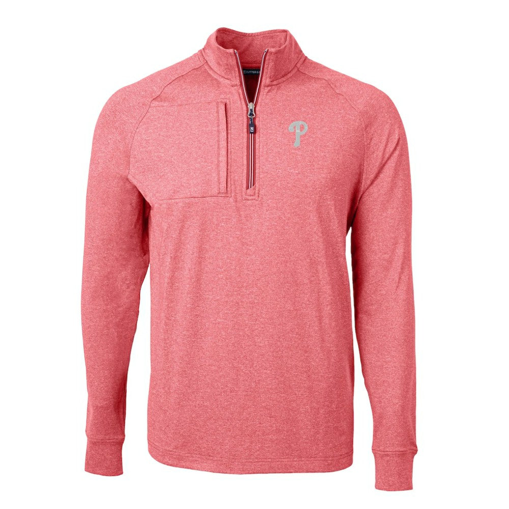Philadelphia Phillies Cutter & Buck Adapt Eco Knit Stretch Recycled Quarter-Zip Pullover Top - Heather Red