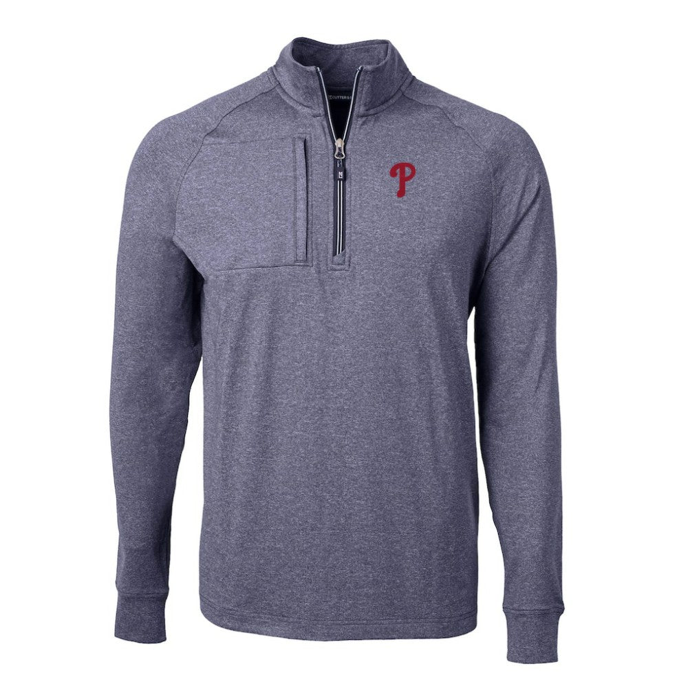 Philadelphia Phillies Cutter & Buck Adapt Eco Knit Stretch Recycled Quarter-Zip Pullover Top - Heather Navy