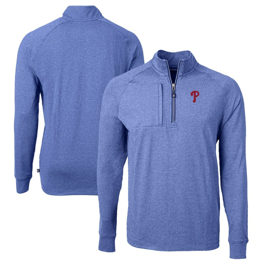 Philadelphia Phillies Cutter & Buck Adapt Eco Knit Stretch Recycled Quarter-Zip Pullover Top - Heather Royal