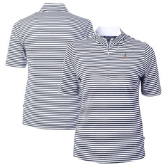 Atlanta Braves Cutter & Buck Women's Virtue Eco Pique Stripe Recycled Quarter-Zip Pullover Top - Navy
