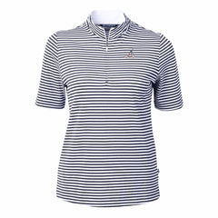 Atlanta Braves Cutter & Buck Women's Virtue Eco Pique Stripe Recycled Quarter-Zip Pullover Top - Navy