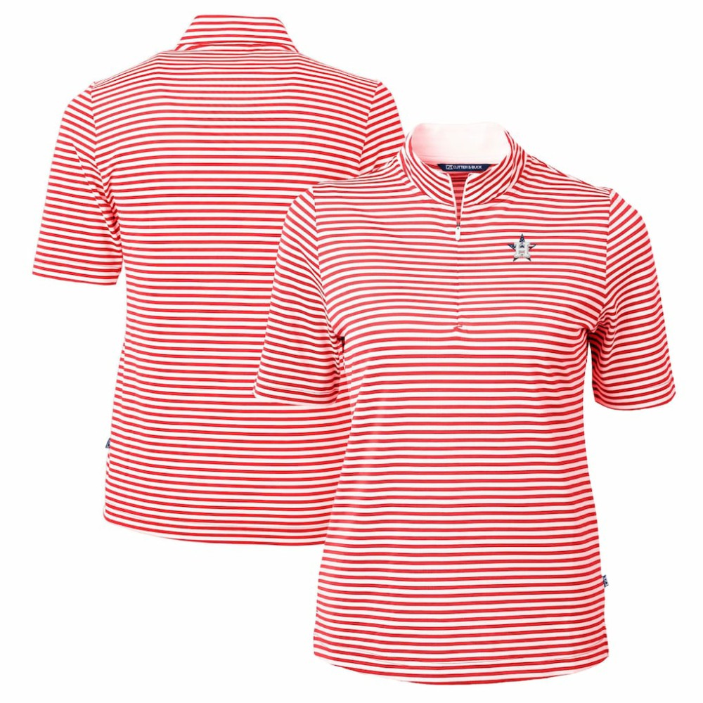 Houston Astros Cutter & Buck Women's Virtue Eco Pique Stripe Recycled Quarter-Zip Pullover Top - Red