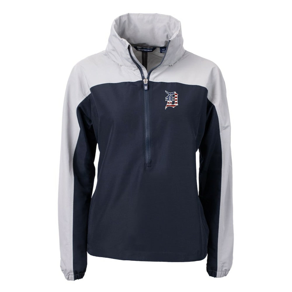 Detroit Tigers Cutter & Buck Women's Charter Eco Recycled Anorak Jacket - Navy/Gray