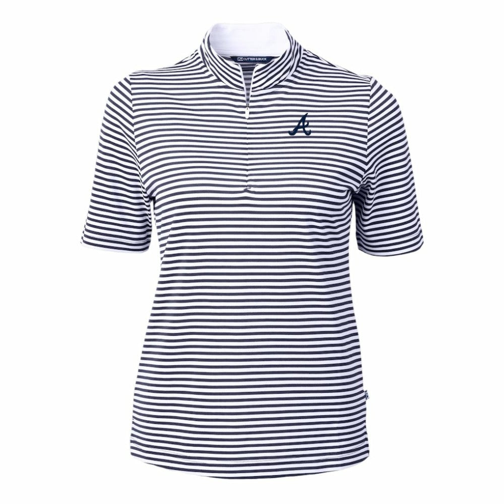 Atlanta Braves Cutter & Buck Women's Virtue Eco Pique Stripe Top - Navy