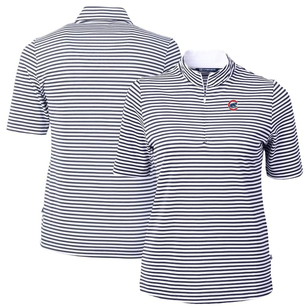 Chicago Cubs Cutter & Buck Women's Virtue Eco Pique Stripe Top - Navy