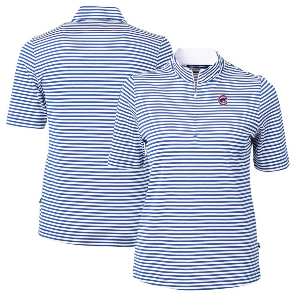 Chicago Cubs Cutter & Buck Women's Virtue Eco Pique Stripe Top - Blue