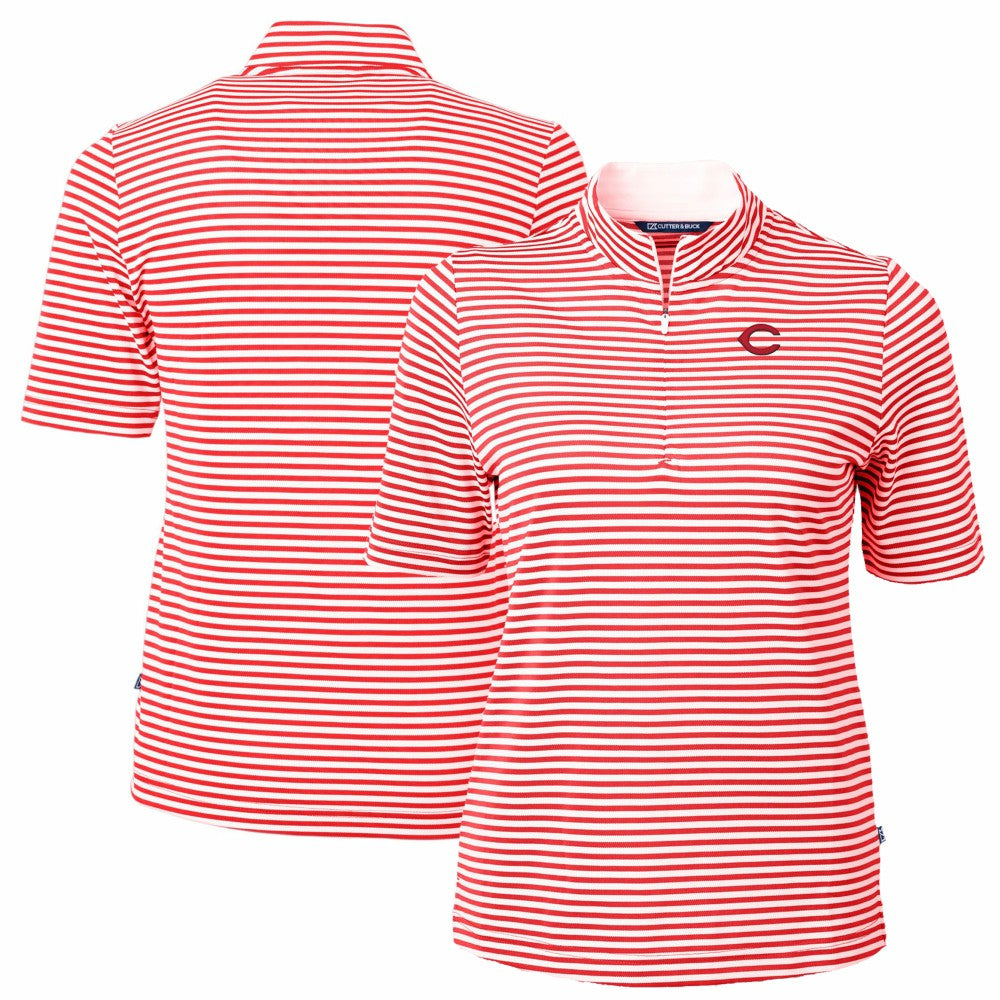 Cincinnati Reds Cutter & Buck Women's Virtue Eco Pique Stripe Top - Red