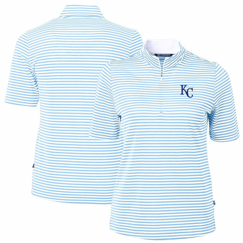 Kansas City Royals Cutter & Buck Women's Virtue Eco Pique Stripe Top - Powder Blue
