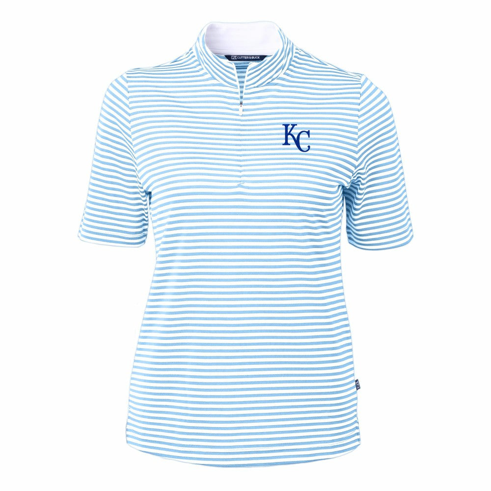 Kansas City Royals Cutter & Buck Women's Virtue Eco Pique Stripe Top - Powder Blue