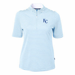 Kansas City Royals Cutter & Buck Women's Virtue Eco Pique Stripe Top - Powder Blue