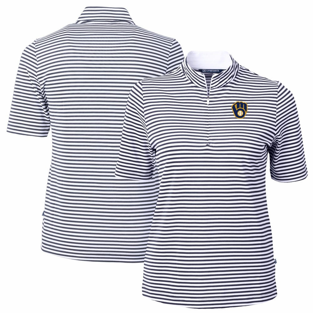 Milwaukee Brewers Cutter & Buck Women's Virtue Eco Pique Stripe Top - Navy