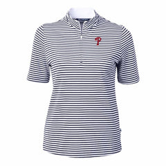 Philadelphia Phillies Cutter & Buck Women's Virtue Eco Pique Stripe Top - Navy