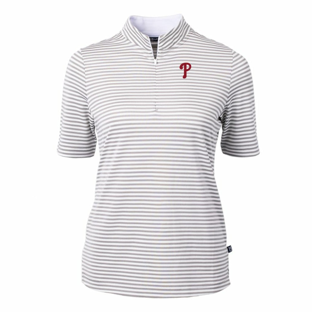 Philadelphia Phillies Cutter & Buck Women's Virtue Eco Pique Stripe Top - Gray