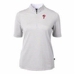Philadelphia Phillies Cutter & Buck Women's Virtue Eco Pique Stripe Top - Gray