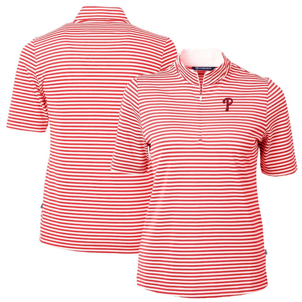 Philadelphia Phillies Cutter & Buck Women's Virtue Eco Pique Stripe Top - Red