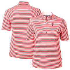 Philadelphia Phillies Cutter & Buck Women's Virtue Eco Pique Stripe Top - Red