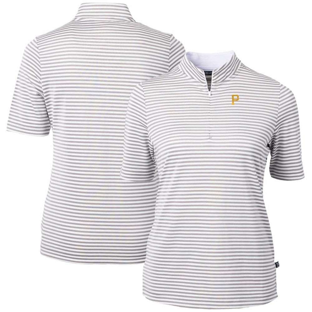 Pittsburgh Pirates Cutter & Buck Women's Virtue Eco Pique Stripe Top - Gray