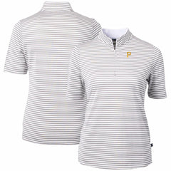 Pittsburgh Pirates Cutter & Buck Women's Virtue Eco Pique Stripe Top - Gray