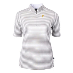 Pittsburgh Pirates Cutter & Buck Women's Virtue Eco Pique Stripe Top - Gray