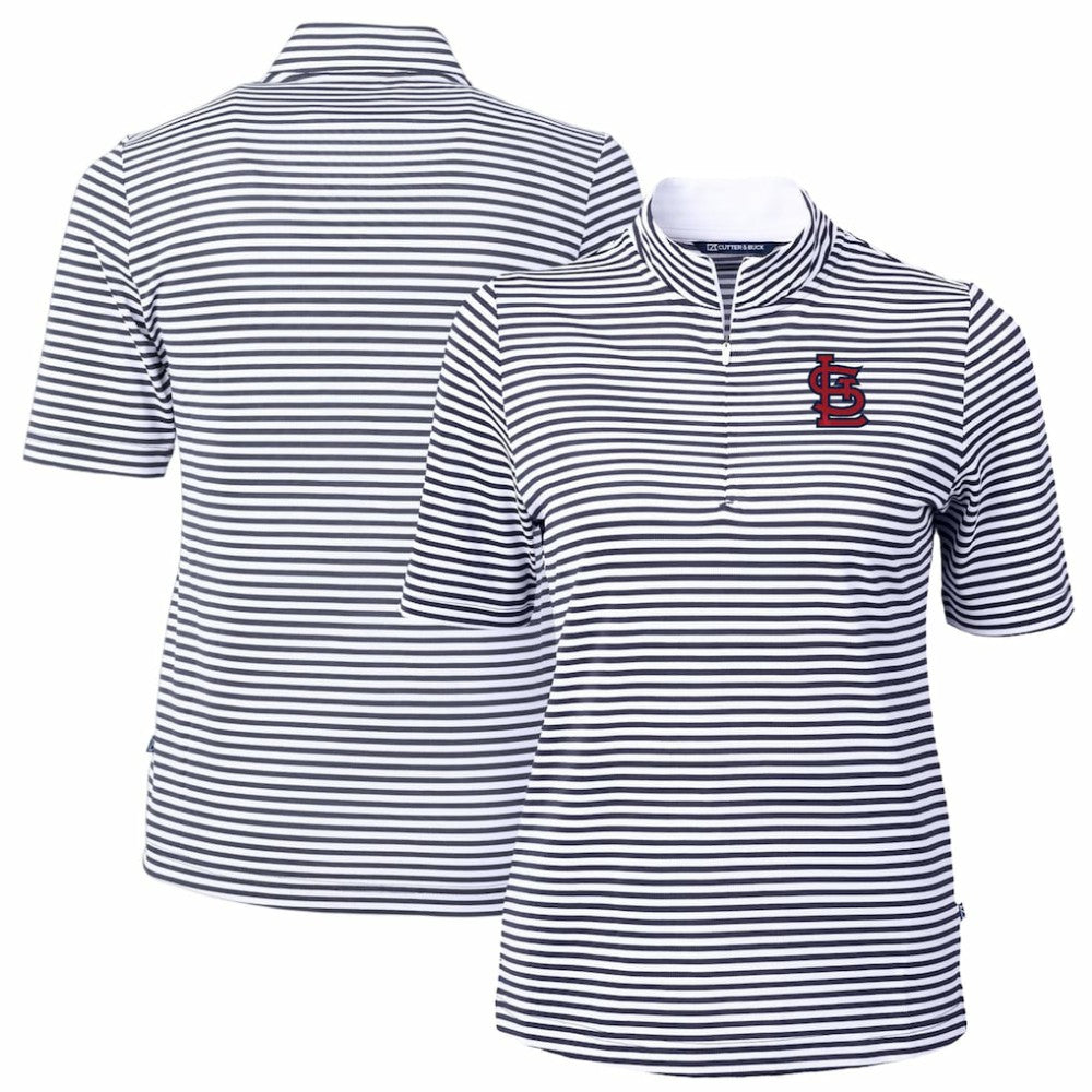St. Louis Cardinals Cutter & Buck Women's Virtue Eco Pique Stripe Top - Navy