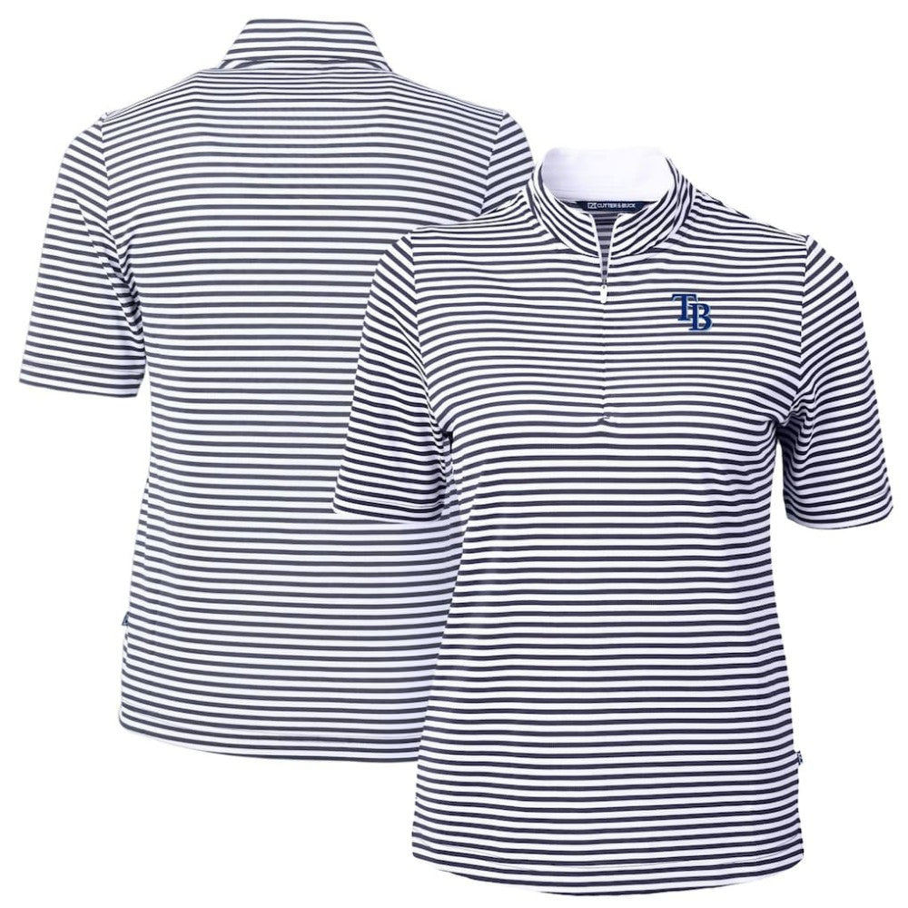 Tampa Bay Rays Cutter & Buck Women's Virtue Eco Pique Stripe Top - Navy