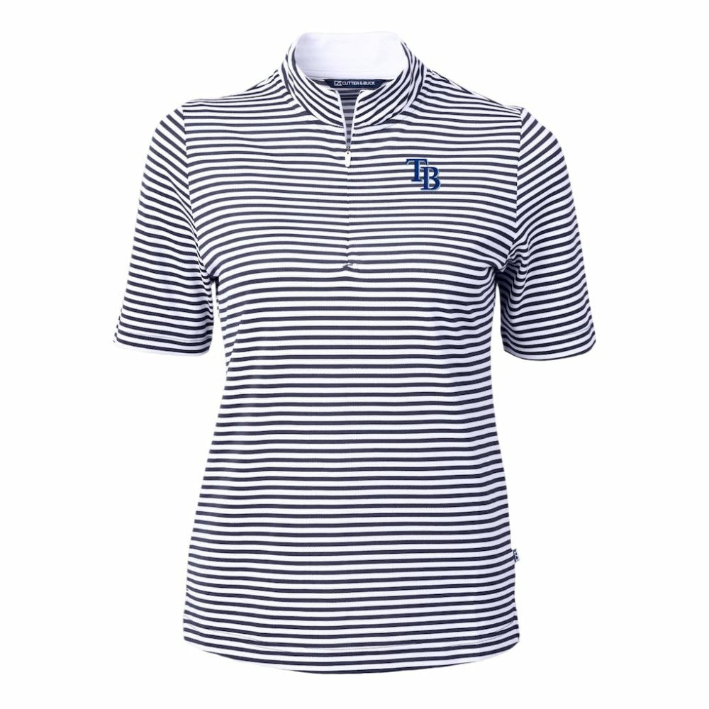Tampa Bay Rays Cutter & Buck Women's Virtue Eco Pique Stripe Top - Navy